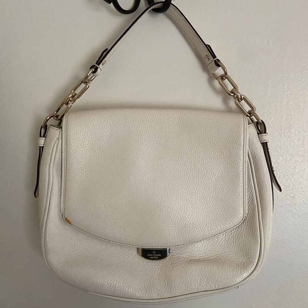 kate spade Cream Pebbled Leather Shoulder Bag with Gold Chain